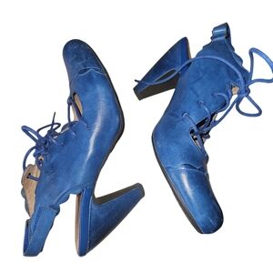 Miz Mooz Blue Leather Lace-up Heeled Pumps